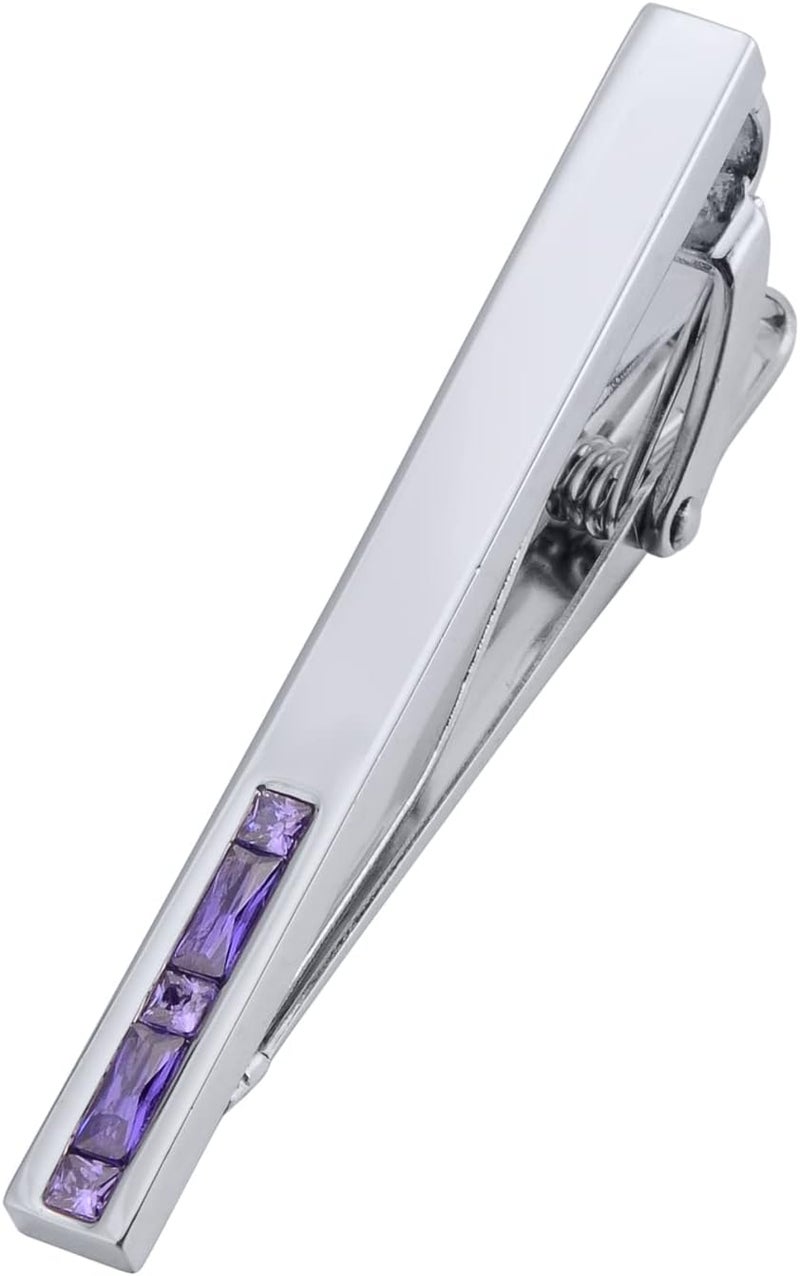 Jonwo Men's Crystal Tie Clip Silver Tone Tie Bar for Gentleman Regular Necktie Tie Clip for Business Anniversary - Image 1